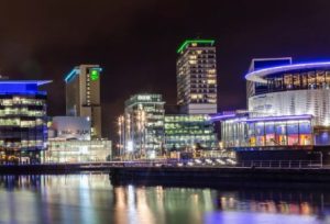 manchester media city at night